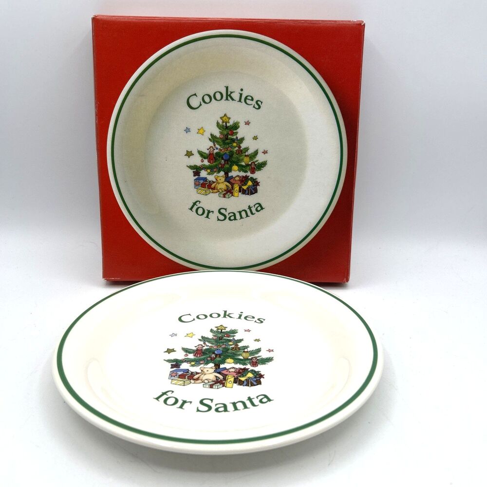 VTG Nikko Cookies for Santa 8" Plate Christmas Tree Giftware Ceramic Japan MIB